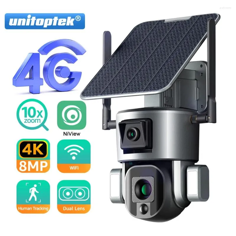 Unitoptek 4K 8MP Solar Camera 360° PTZ 10X Zoom 4G SIM /WIFI Security Outdoor Humanoid Tracking Color Night Vision