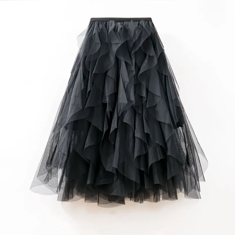 Jupe Tutu en Tulle pour femmes, jupe Midi, mode coréenne, noir, rose, taille haute, plissée, superposée, printemps été, 2023