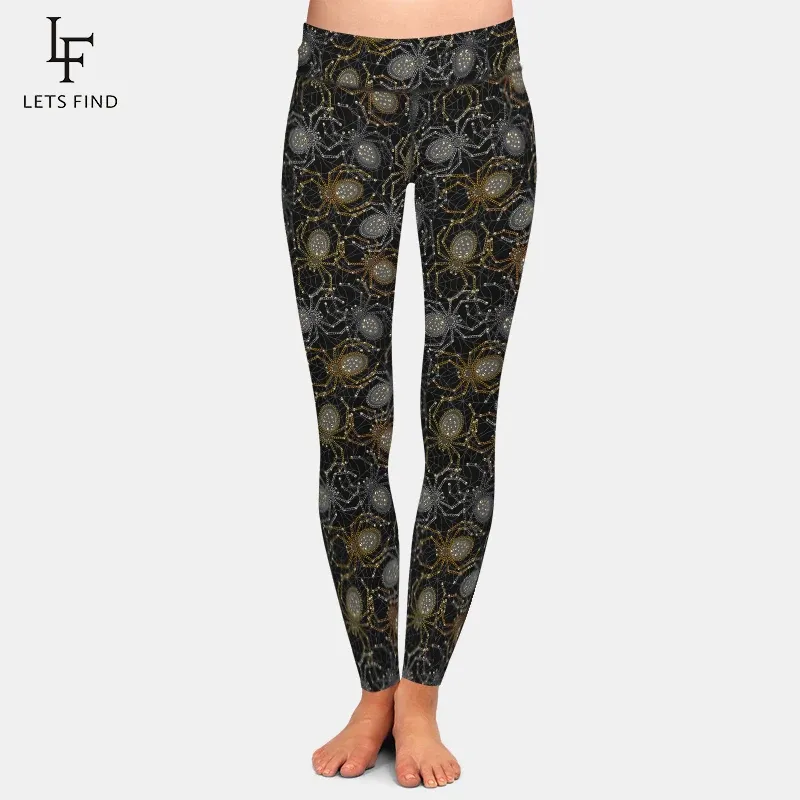 Леггинсы LETSFIND, женские брюки для фитнеса высокого качества, модные 3D готические готические пауки с металлическим принтом, высокая талия, сексуальные тонкие эластичные леггинсы
