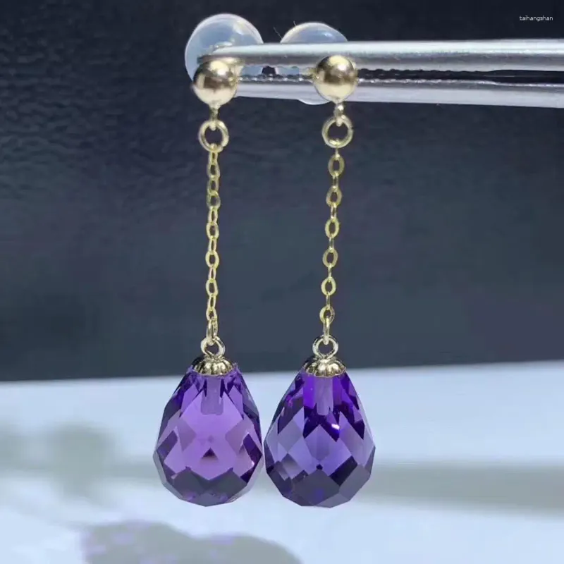 Pendientes Shilovem de amatista piezoeléctrica amarilla de 18k, joyería fina para mujer, planta clásica de fiesta de moda de 8 11mm Myme0811686z