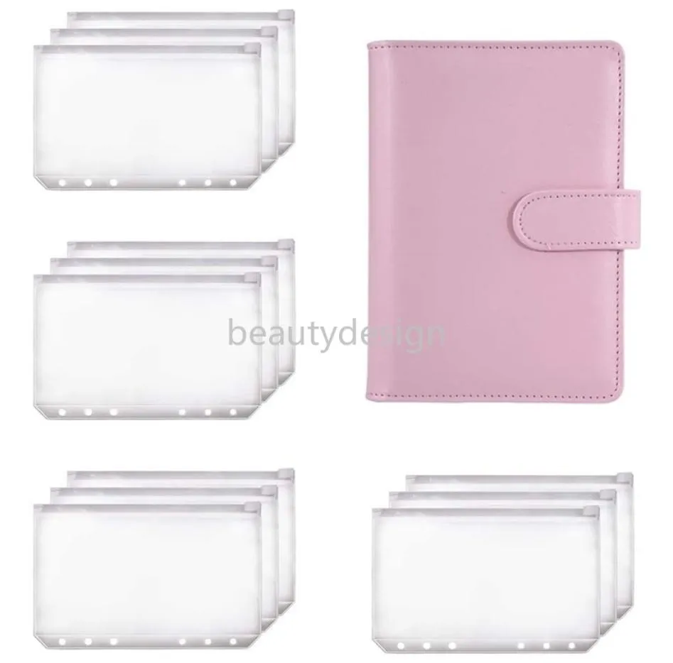 Raccoglitore A6 Planner Raccoglitore per notebook rosa e 12 pezzi Raccoglitore a 6 fori Cartella con cernieraBinder Tasche Busta per contanti Portafoglio DD7165191