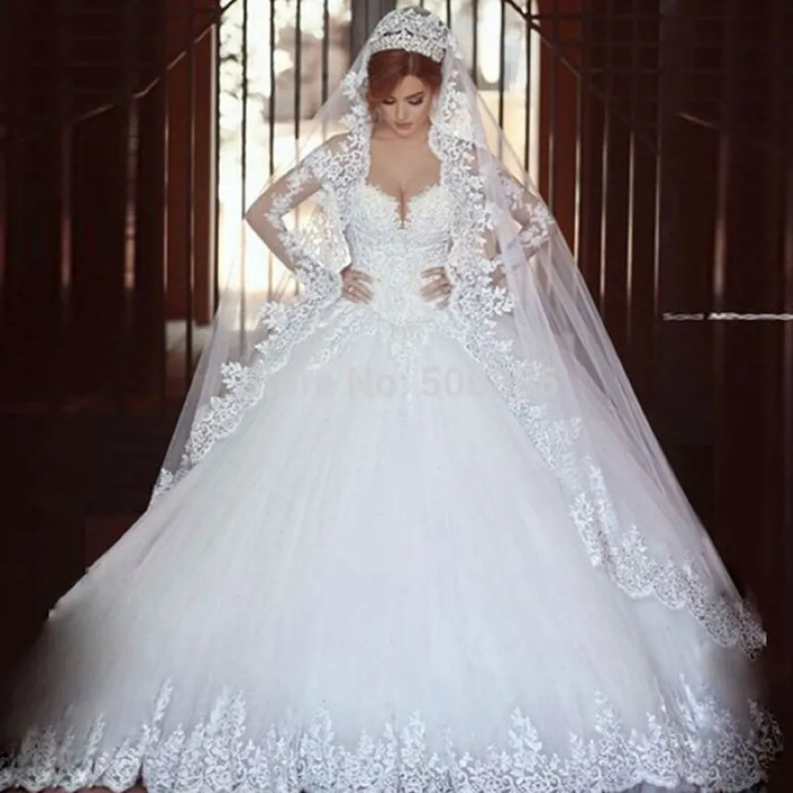 ZJ9074 Wedding Dress Princess 2021 Vintage Long Sleeve Lace Boat Neck A Line Bride Dresses Bridal Ball Bowns Plus Size213o