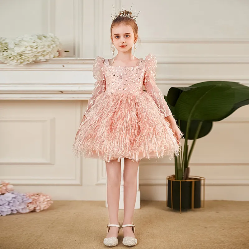 Robe de fille de fleur à paillettes 2024 lilas ivory tulle en dentelle de bal de bal de bal robe de communion petit gamin enfant enfant en bas âge de baptême