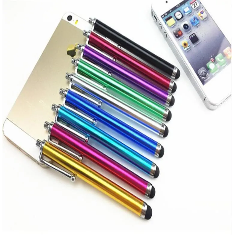 90 touchscreen pen 500 stuks metalen capacitieve scherm stylus pennen touch pen voor samsung iphone mobiele telefoon tablet pc 10 kleuren Fedex 3127748