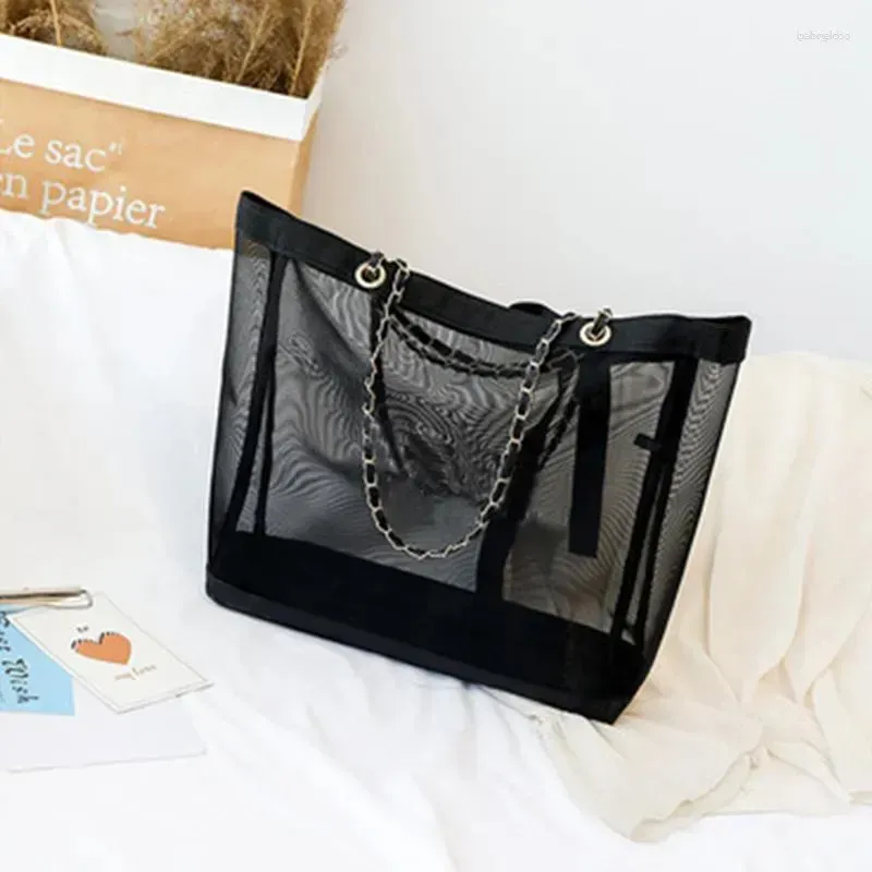 Luxus-Design-Aufbewahrungstaschen, schwarze Netztasche, transparente Strandtasche, große Sommereinkäufe, berühmte Designer-Kapazität, Schulterhandtaschen, Aufbewahrung