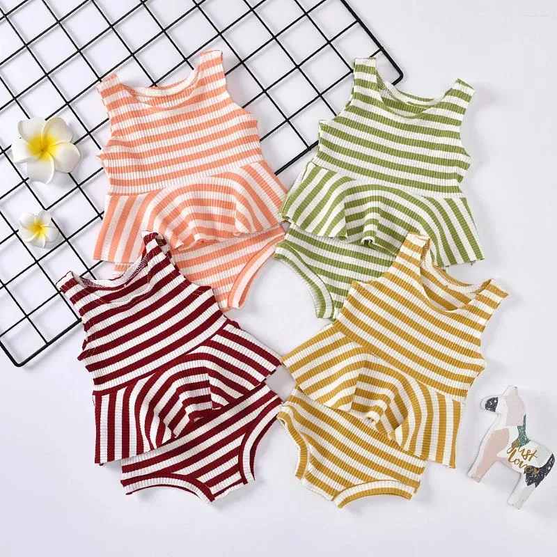 Clothing Sets 0-24M Born Baby Girls Striped Clothes Outfits Sleeveless Vest Tops Shorts 2Pcs Summer Toddler Infant Suits