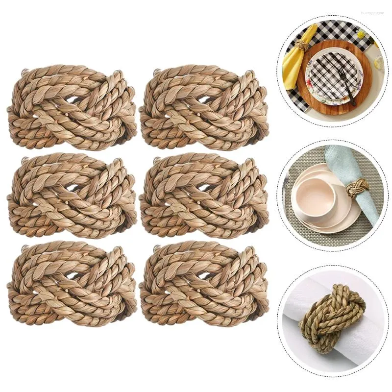 Table Cloth 6 Pcs Decor Woven Napkin Rings Straw Holder Dining Buckles Rustic Banquet