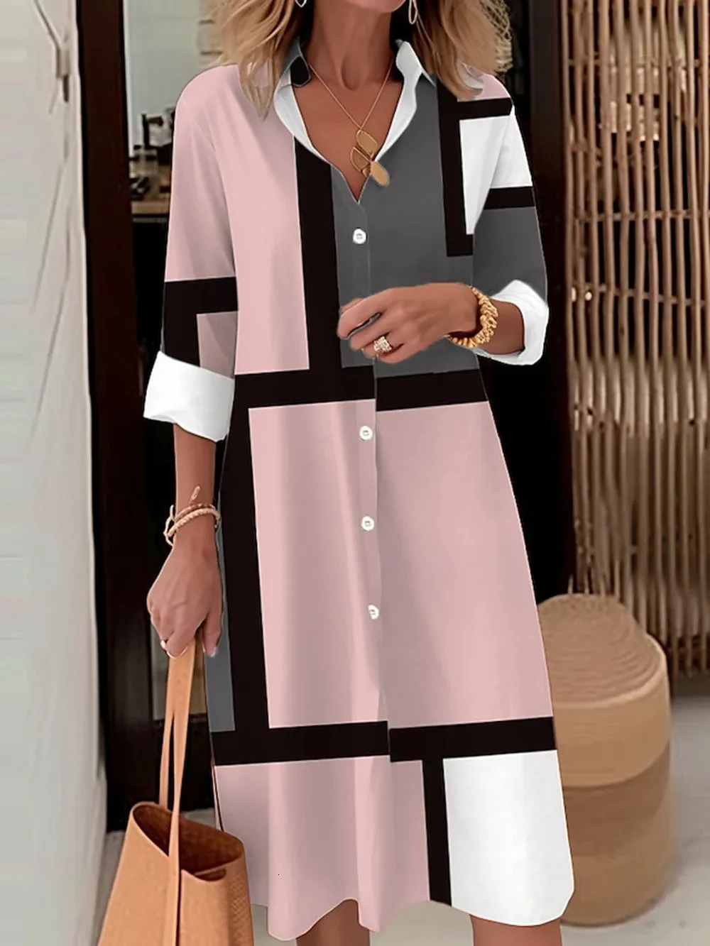 Robe chemise élégante et jolie pour femmes, vêtements 3D, bloc de couleurs, Pinting, soirée, bal de luxe, 2024, 240308