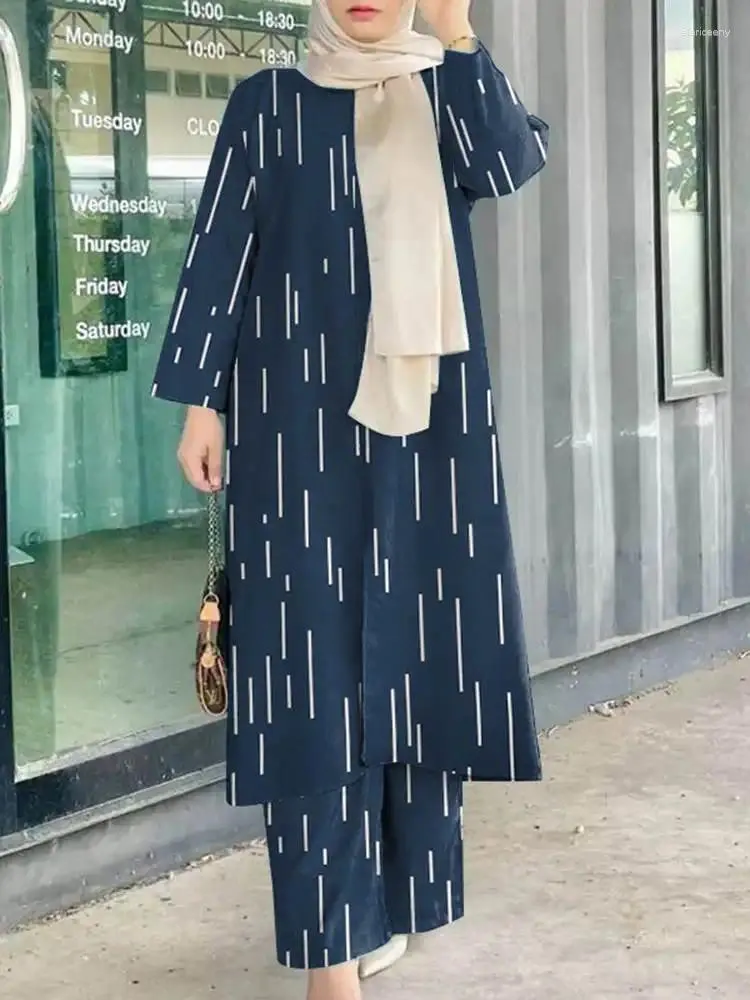 Ubrania etniczne Vintage drukowane spodnie spodni Zanzea moda kobiety muzułmańskie zestawy dwuczęściowe letnie wyprzedzenie Dubai Turcja Abaya Hijab Tracksuit