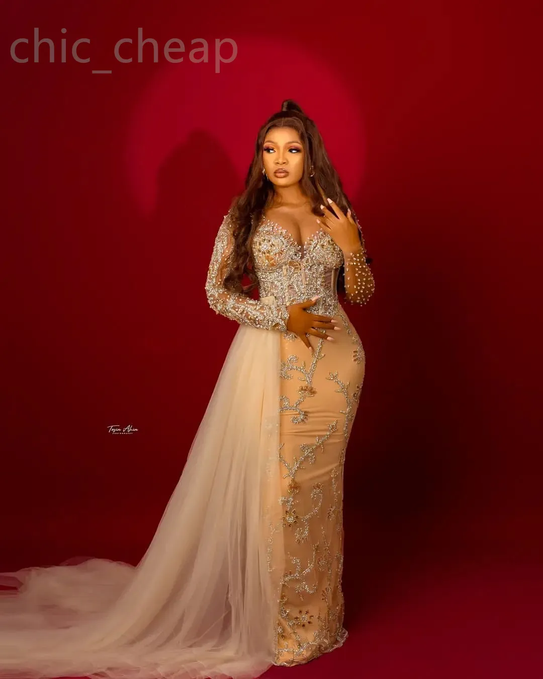 2024 Aso Ebi Gold illusion Sheath Prom Dress Crystals Beaded Evening Formal Party Second Reception 50th Birthday Engagement Gowns Dresses Robe De Soiree ZJ143
