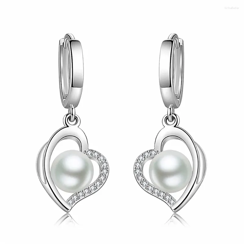 Dangle Earrings Love Heart Pearl & Crystal Zircon Diamonds Gemstones Drop For Women White Gold Silver Color Trendy Jewelry Bijoux Gifts