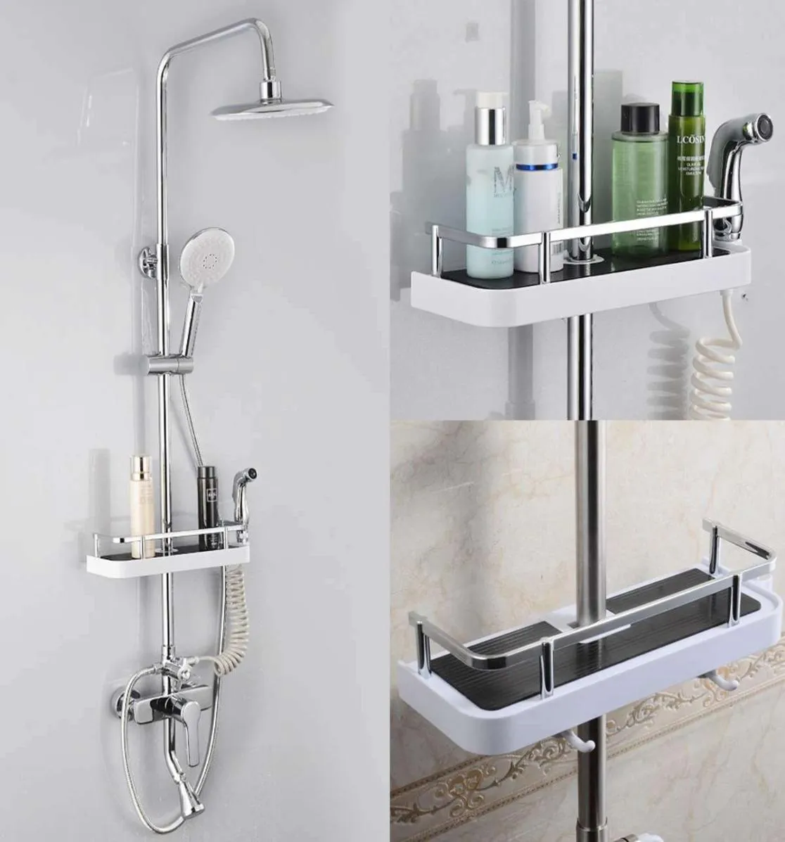 Stainless Steel Rectangle Bathroom Organizer Shower Shelves Storage Rack Holder Shampoo Tray Bathroom Single Tier Head Holder T2007534453