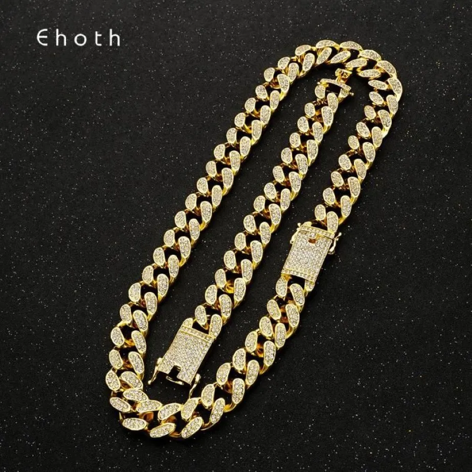 20mm Miami Cubaanse Link Chain Goud Zilver Kleur Ketting Armband Iced Out Crystal Rhinestone Bling Hip Hop Mannen Sieraden Necklaces304s