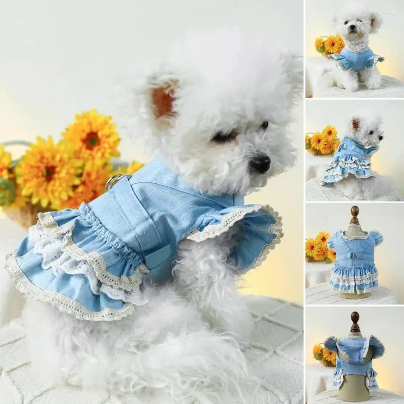 Abbigliamento per cani Gonna per torta Abito per animali Denim elegante con maniche per cani Gatti Comoda trazione da principessa Alla moda