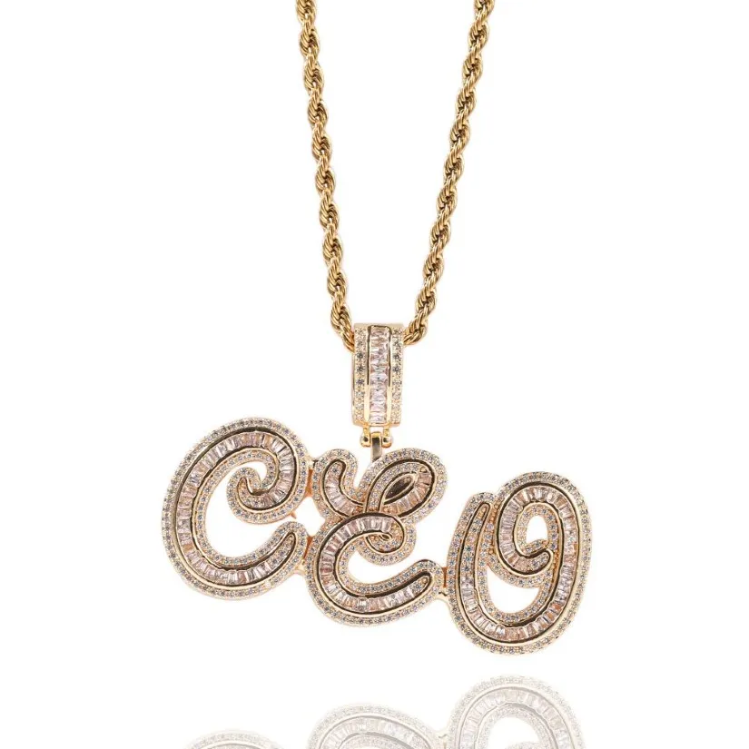 A-Z Niestandardowe litery Naszyjki Męsę moda biżuteria biżuteria kursywę mrożoną złotą literę początkową naszyjnik 260G