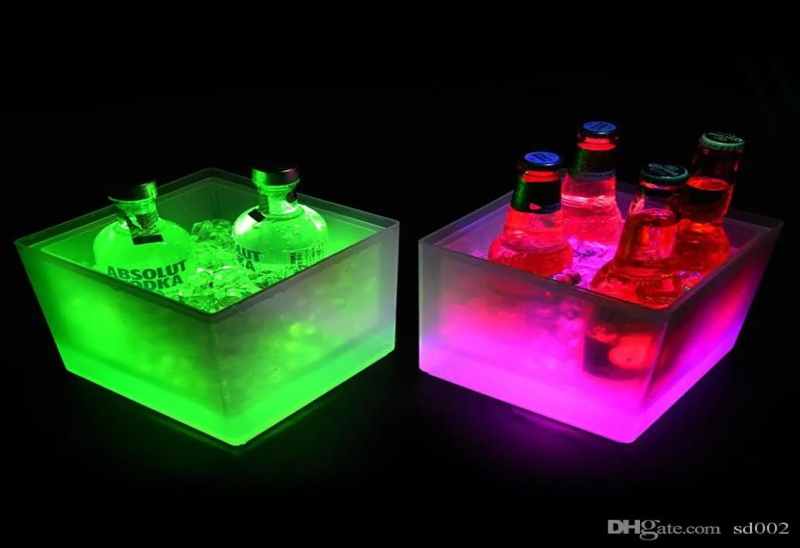 3500 ml rechteckige LED-Licht-Eiskübel, leuchtende doppelschichtige quadratische Kühler-Eimer aus Kunststoff, ungiftig, übergroße Küchen-Bar-Werkzeuge 45k3971949