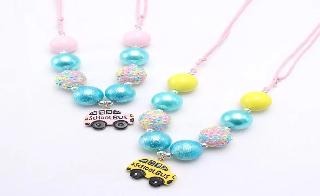 mode baby chunky bubblegum pärlor halsband med skolbusshänge för flickor barn diy rep kedja halsband barn gåva6146412
