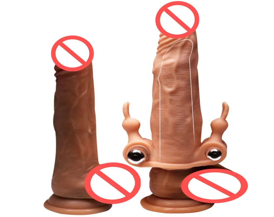 Realistyczny wibrujący rękaw penisa z podwójnym królikiem wibratorowym kutas przedłużacz Extender Enlarger Sex Toy dla par 58868435