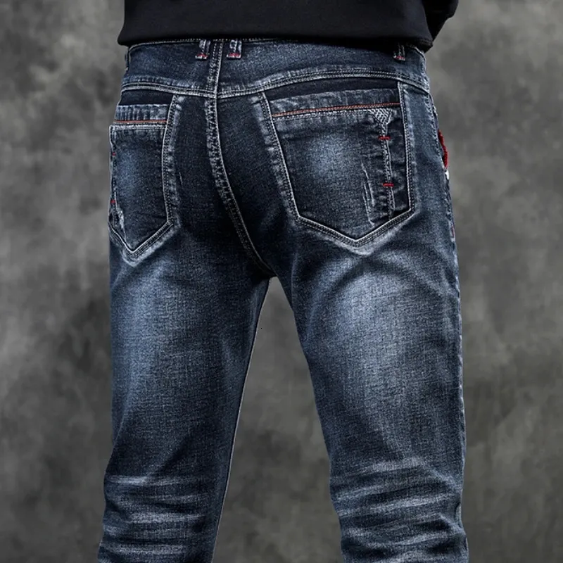 Jeans Heren Denim Stretch Slim Casual Trendy Broek Kleine Voeten Mode Werk Dagelijks Lang Merk Man 240227