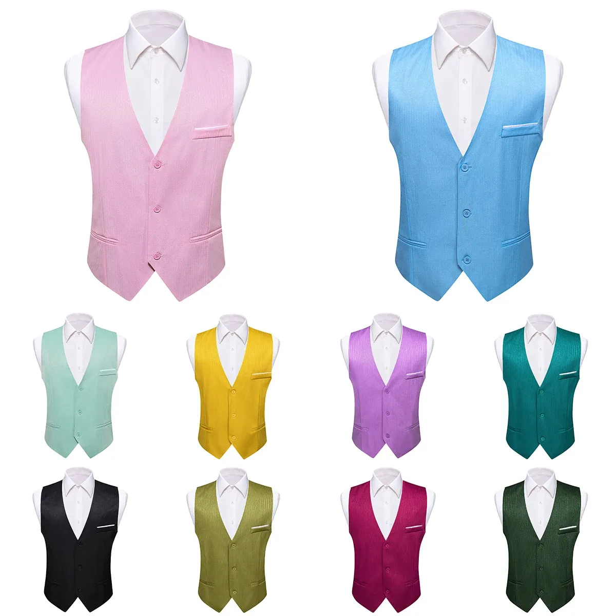 Vests Luxury Vest for Men Silk Black Blue Red Green Pink Gold Yellow Purple Solid Slim Fit Waistcoat Sleeveless Jacket Barry Wang