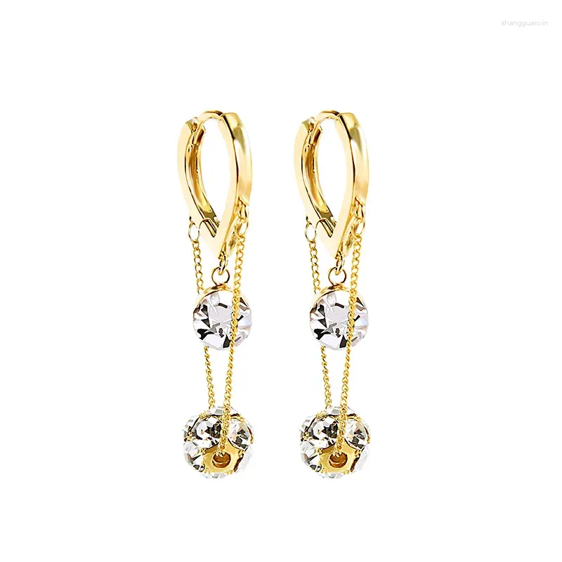 Boucles d'oreilles pendantes en forme de boule de cristal pour femmes, chaînes en alliage de couleur or, bijoux à la mode