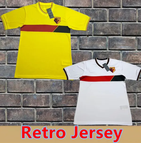 Maglie da calcio WatfordS 85 88 Maglie da calcio Maglie retròSARR KONE MARTINS KALU LOUZA ASPRILLA PORTEOUS KAYEMBE casa lontano giallo nero