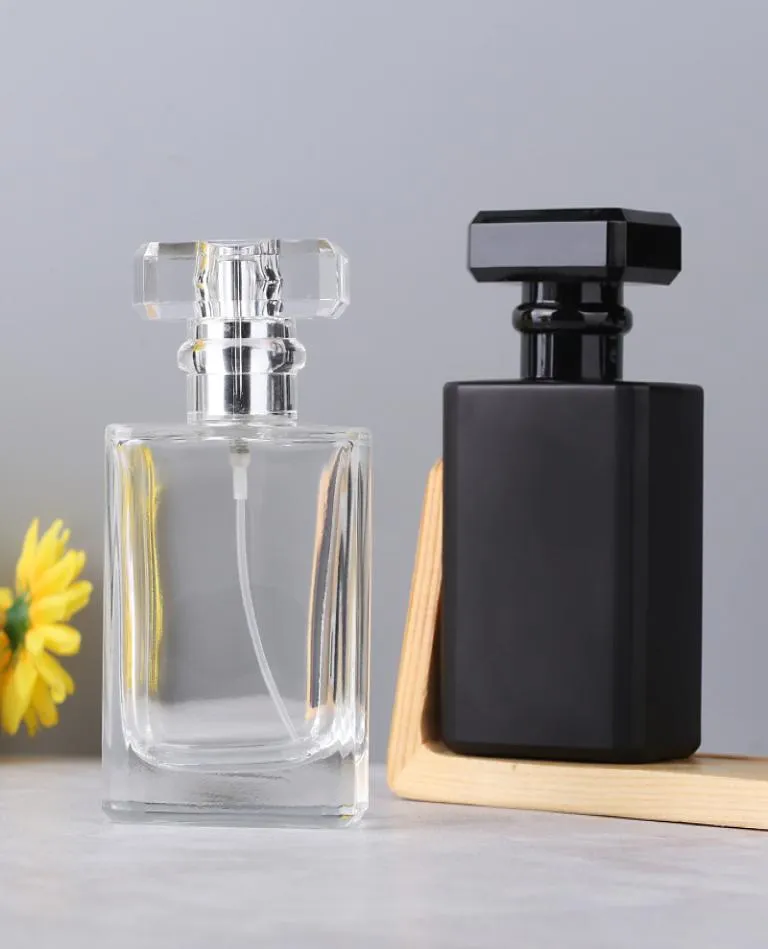 30 ml glas parfym sprayflaskor bärbar atomiserare tom påfyllningsbar klar svart rese kosmetisk container parfum tomma flaskor 2136663200