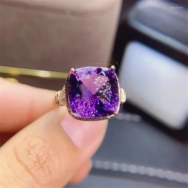 Klusterringar Xin Yipeng S925 Sterling Silver Plated White Gold Rose Inlaid Real Natural Amethyst Ring Fine Gemstone Jewelry for Women