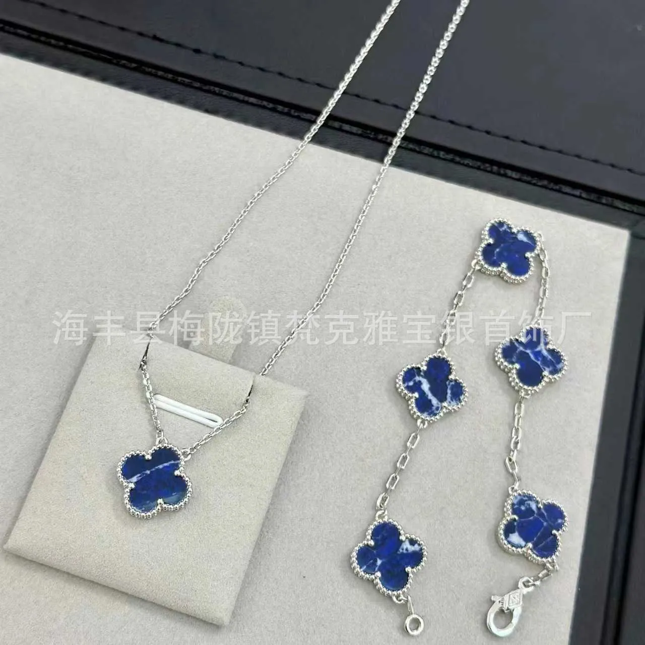 VanCF ketting luxe diamanten agaat 18k goud 2024 nieuwe blauwe steen klavertje vier vijf bloemen armband obsidiaan turkoois diamanten kristal ketting