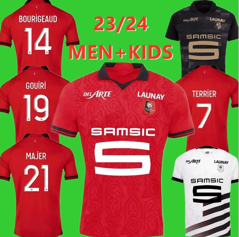 23 24 Maillots de football Stade Rennais Home Away Rennes Maillot de Foot 2023 2024 SULEMANA BOURIGEAUD TERRIER DOKU LABORDE SANTAMARIA hommes kit enfants maillots de football 9999