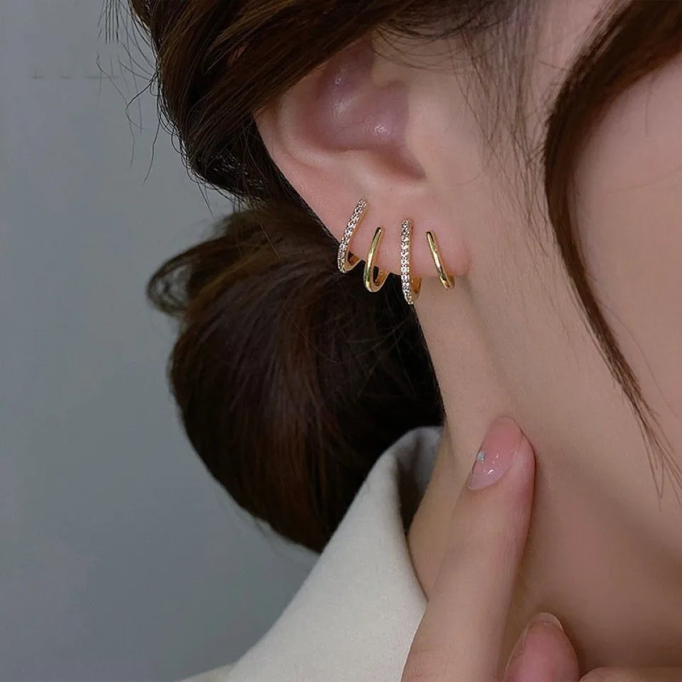 Geometry Elegant Stud Earrings Women Shining Cubic Zircon 18K Gold Silver Diamond Earings Earring Ear Rings Wedding Engagement Par288J