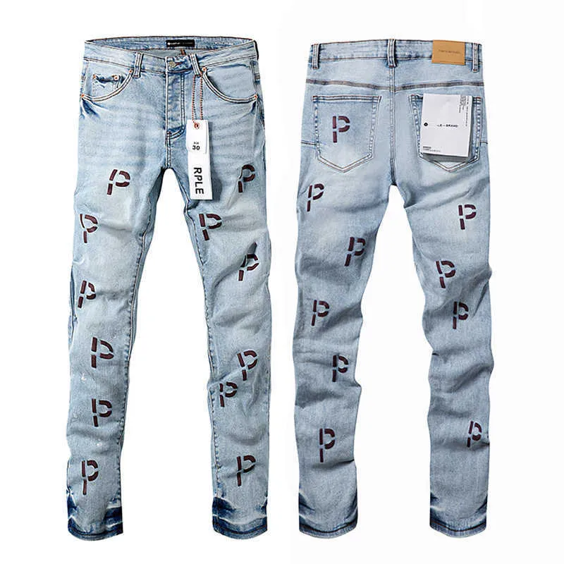 Designer herenjeans paarse merkjeans geborduurde letter p Amerikaanse rechte pijpen