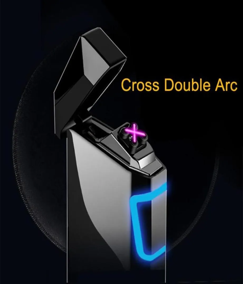 Briquet à arc électrique double croix, rechargeable par USB, coupe-vent, sans flamme, pour feu, bougie, cigarette, extérieur93121273941228