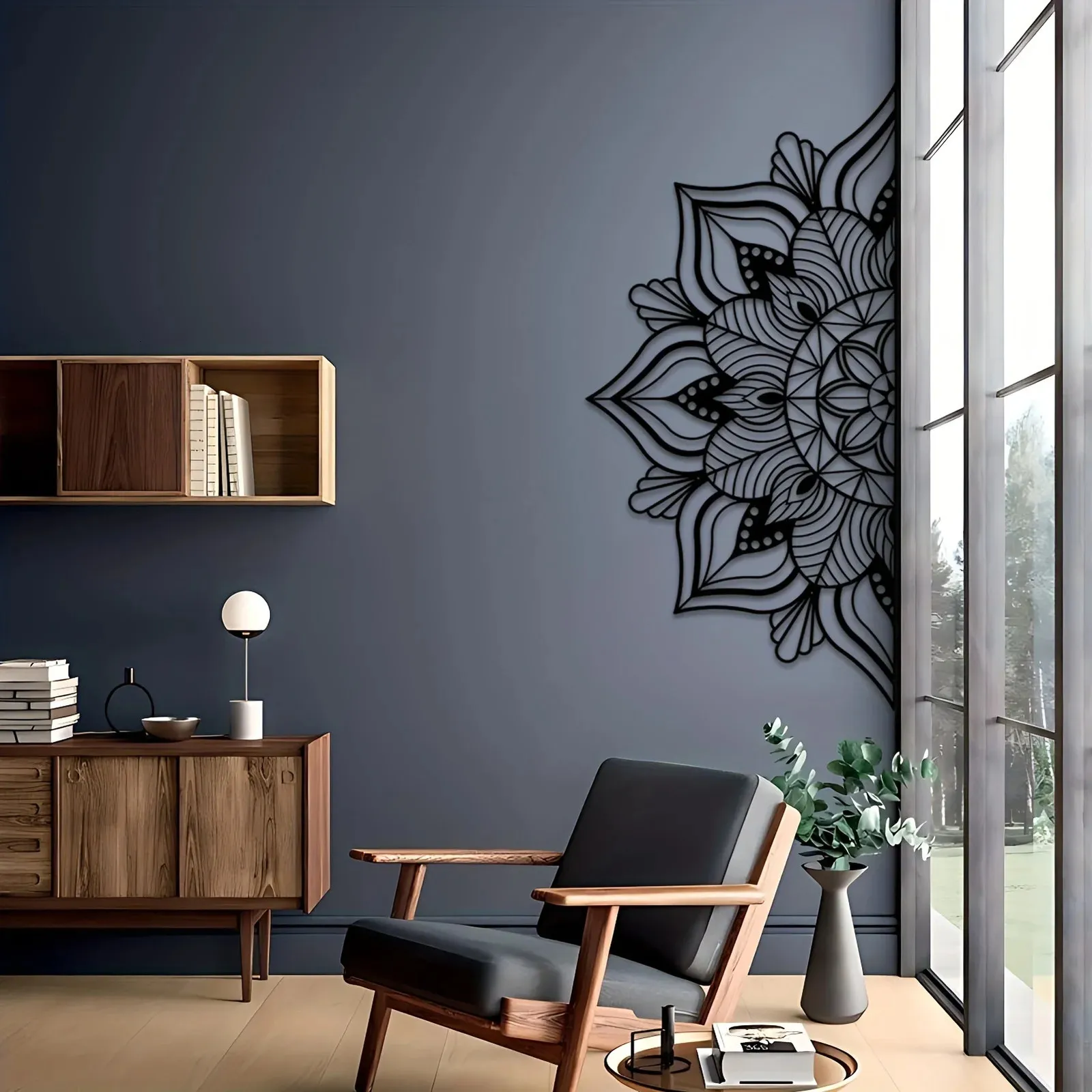 1pc grote metalen mandala muur decor unieke bloem kunst aan de muur zwart geschikt voor keuken badkamer kunst badkamer gang 240304