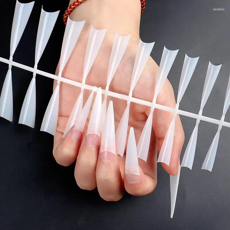 Faux ongles transparents transparents faux demi-couverture conseils longs goutte d'eau d'amande pour ensemble décoré appuyez sur