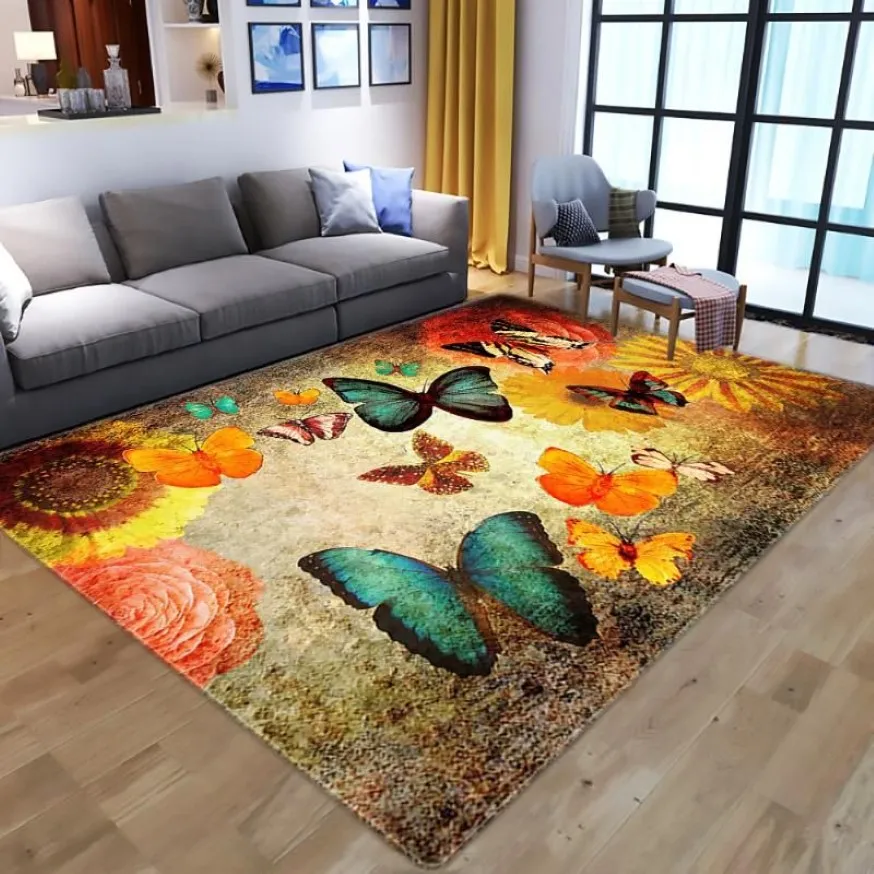 Tapete com estampa 3d de borboleta e flor, tapete decorativo para sala de estar, quarto, casa, corredor, quarto infantil, cozinha, mats315q