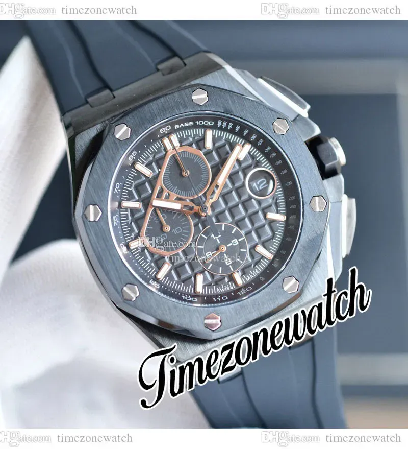 44mm 26405CE Quartz Chronograph Mens Watch 26405 Black Textured Dial PVD Black Steel Case Rubber Strap Stopwatch New Watches Timez178l