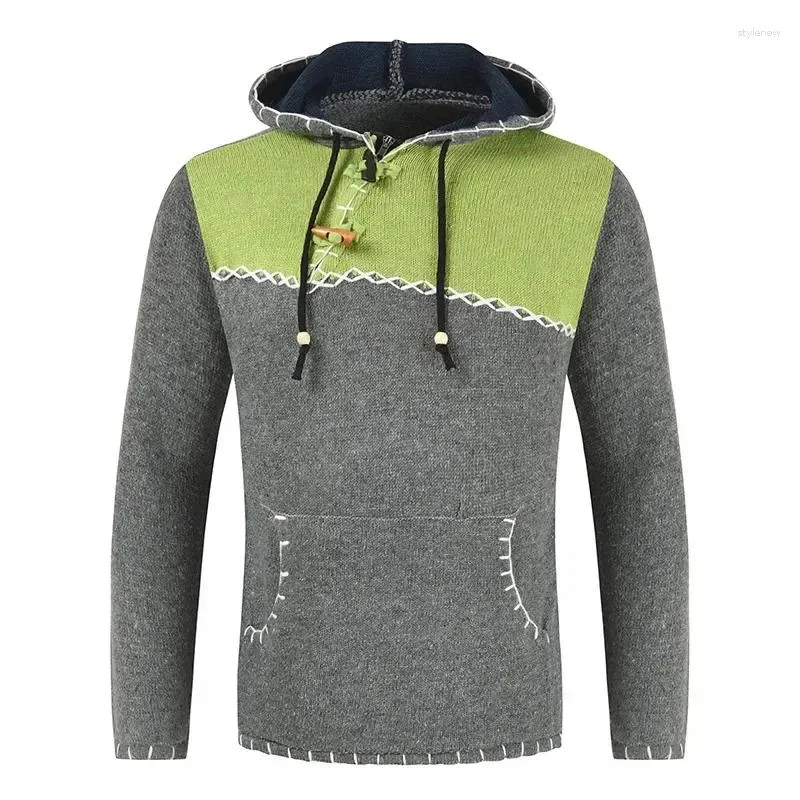 Männer Pullover 2024 Herbst Mode Pullover Mit Kapuze Kragen Spitze Up Pullover Langarm Tasche Design Patchwork Kleidung Für Mann