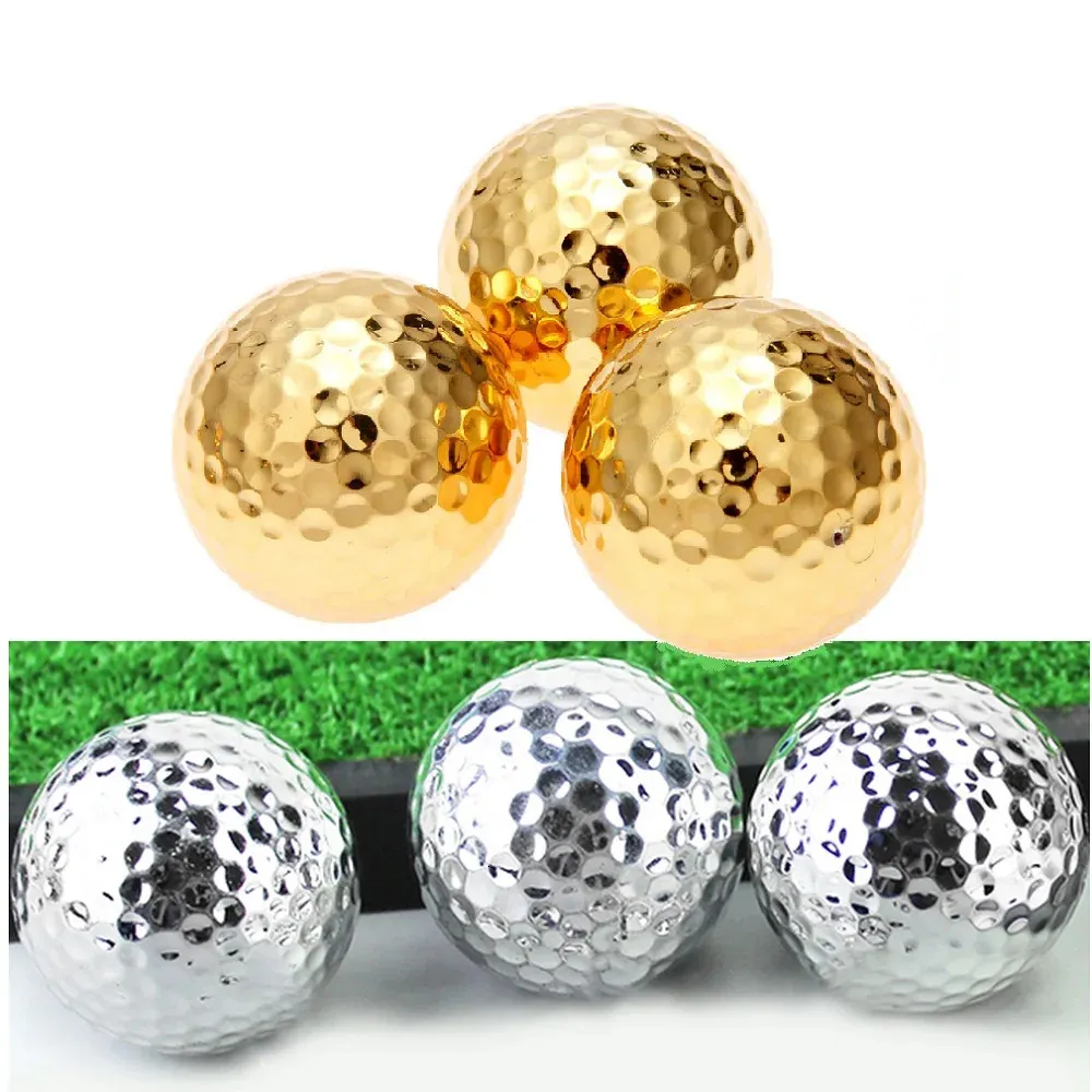 6 pièces/lot balles de golf à deux couches balles de pratique de golf couleur or/argent accessoires d'entraînement de golfeur diamètre 42.67mm intérieur extérieur 240301