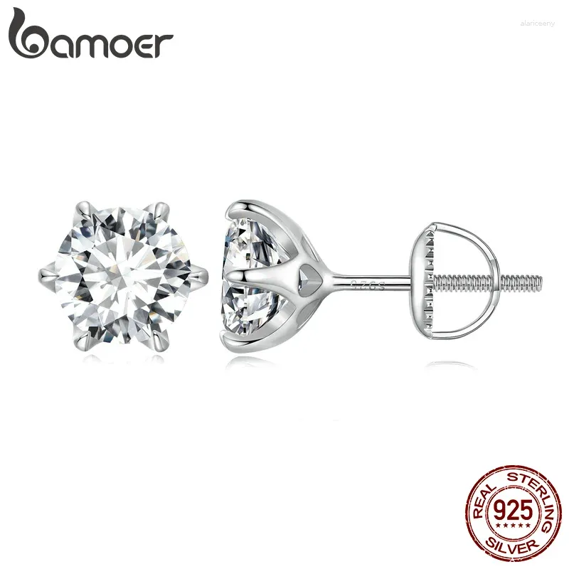 Stud Küpe Bamoer 2ctw Brilliant Cut Moissanite 925 STERLING Silver Hollow Kalp Çatısı Kadınlar D VVS1 Lab Diamond