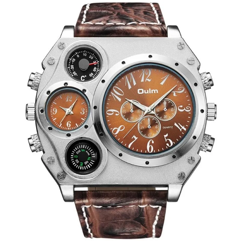 Wristwatches Creative Military Men Quartz Watches Function Big Dial Waterproof Leather Strap Male Clock Compass Thermometer Decora268R