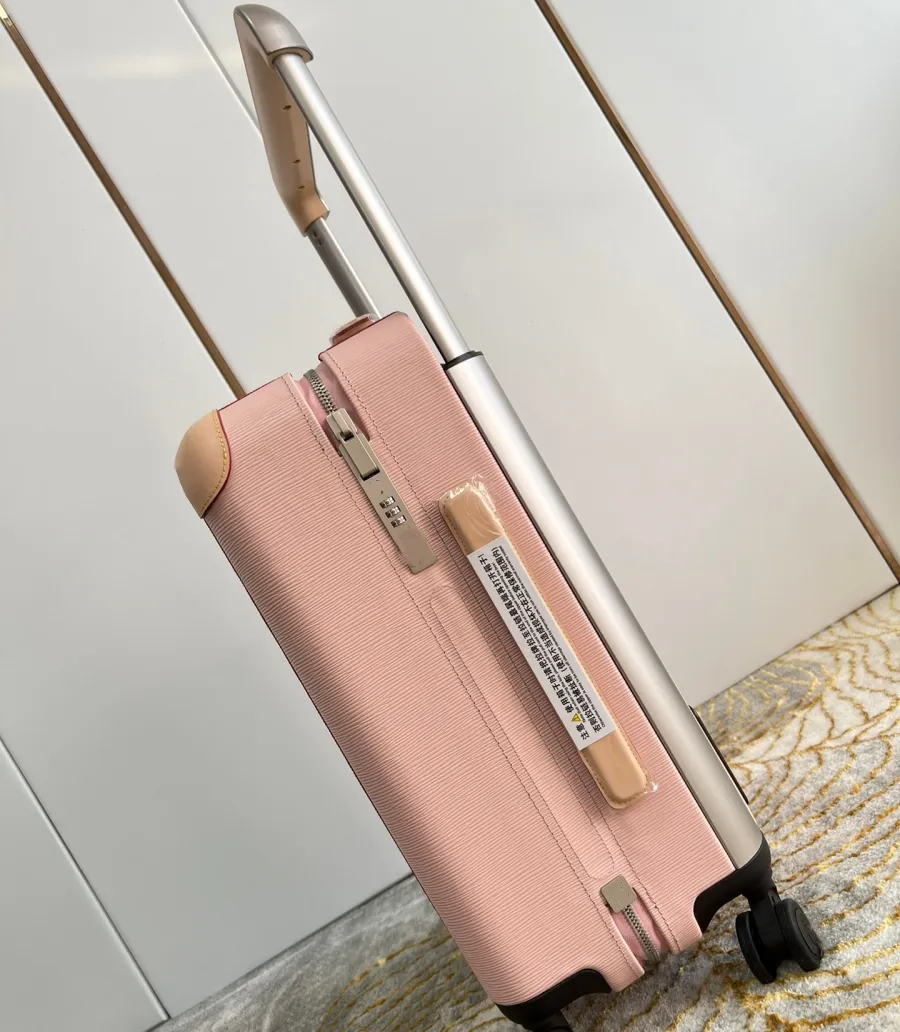 High Quality 55cm Horizon Spinner Designer Travel Bag for Men Genuine Leather Pink Luggage with Rolling Wheels