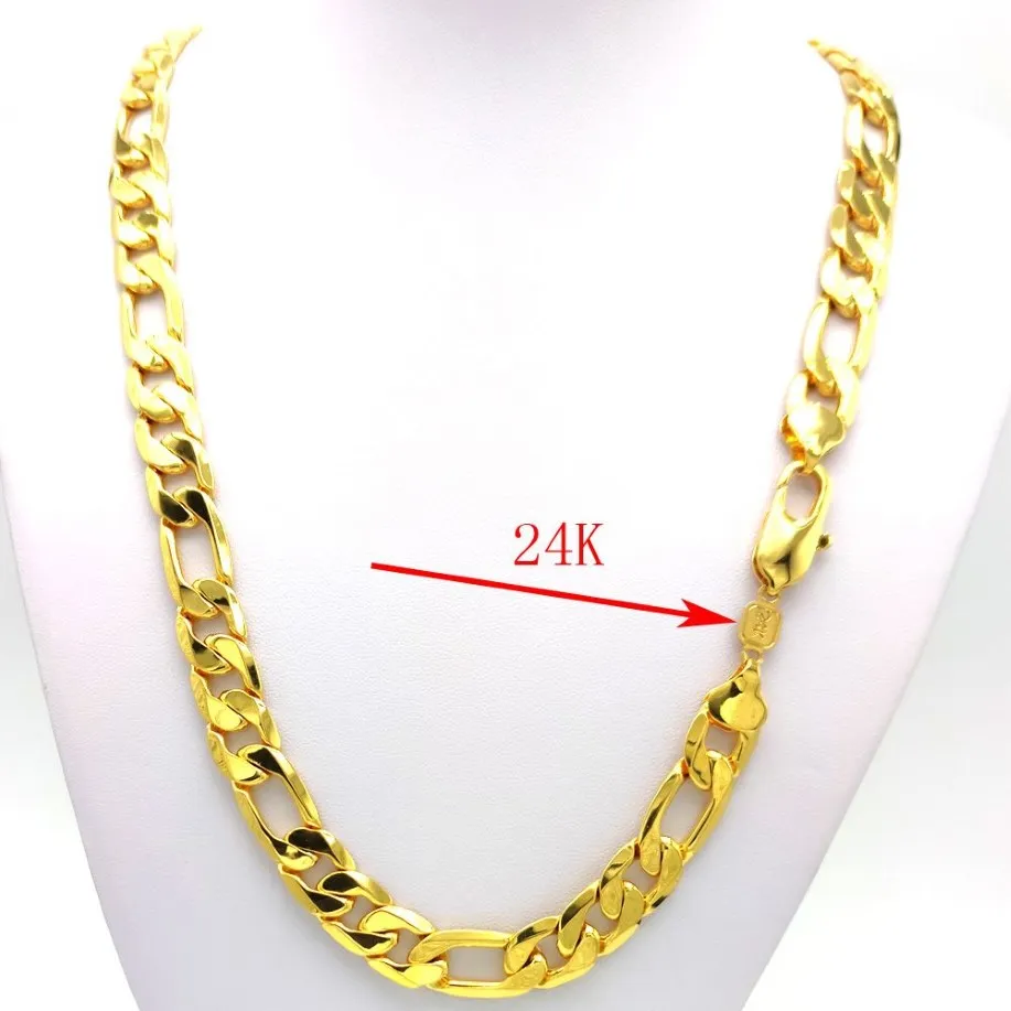 Nya halsband män kedja tung 12mm stamper 24k guld autentisk finish miami kubansk länk ovillkorlig livslängdsersättning2628