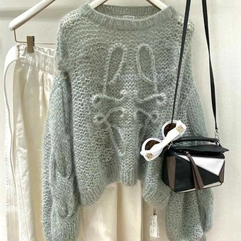 Designer damessweaters Damessweaters Koreaanse mode Zachte mohair met lantaarnmouwen O-hals trui Dames herfst- en lentepullover Lange gebreide topBXUB