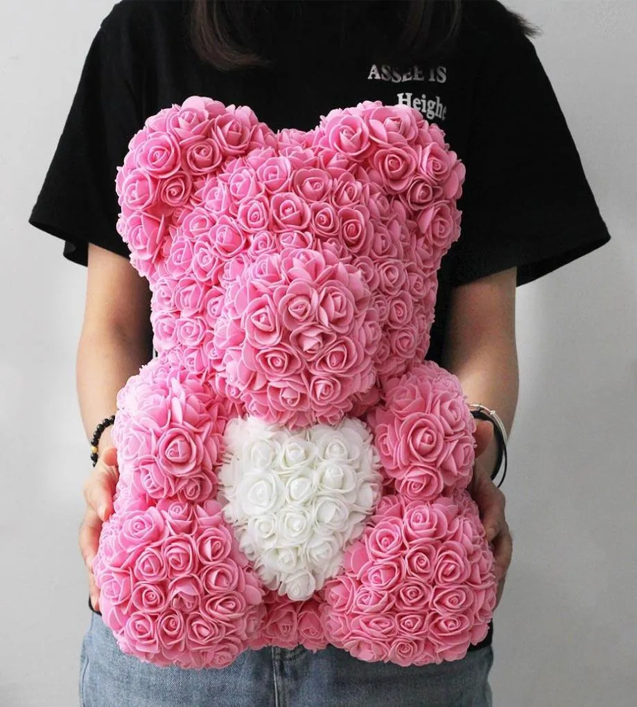 25cm 40cm savon mousse Rose ours en peluche Rose fleur artificielle nouvel an cadeaux pour les femmes Valentine039s cadeau Y01067487372