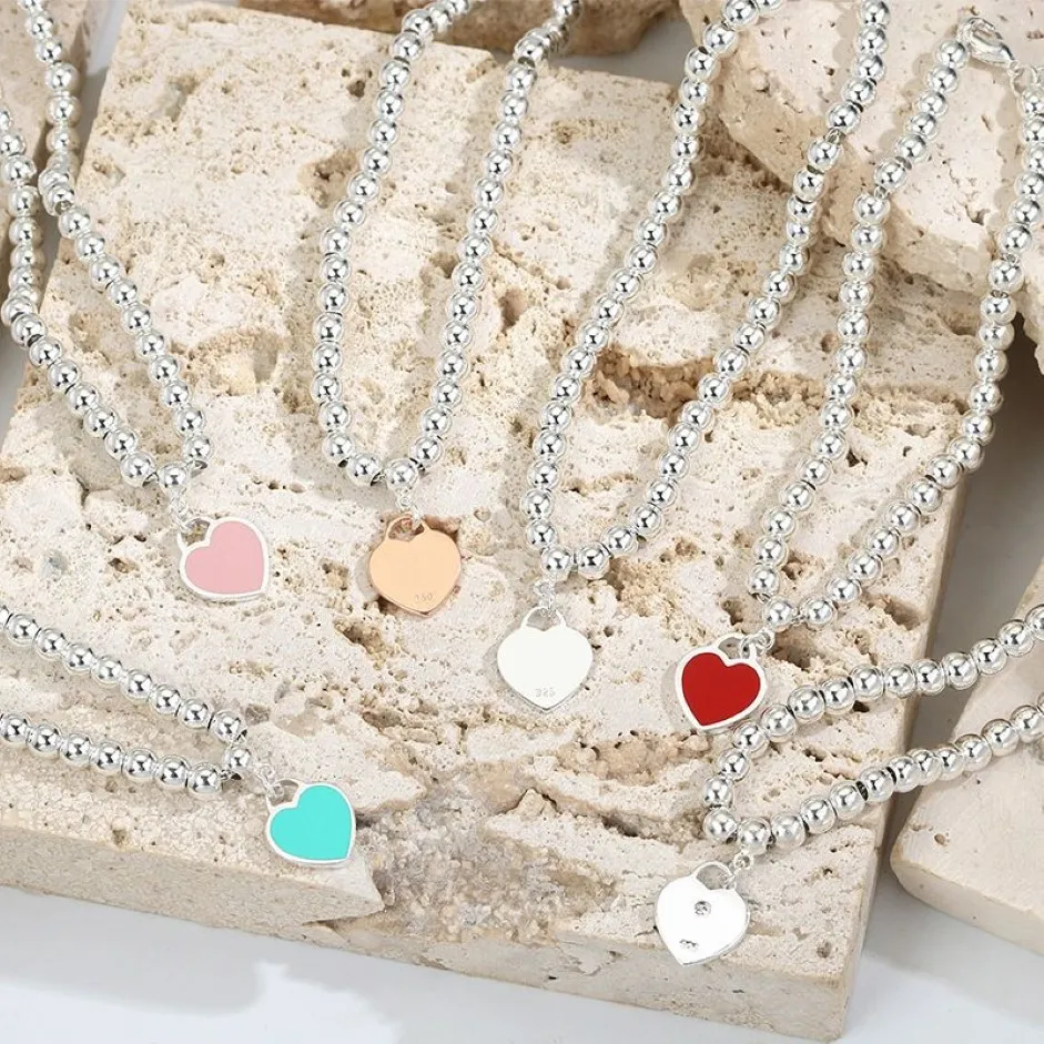 T-Designer Heart charms beaded bracelet Necklace stud earrings sets Women Luxury Brand Jewelry Classic Fashion heart pendant 925 s286o