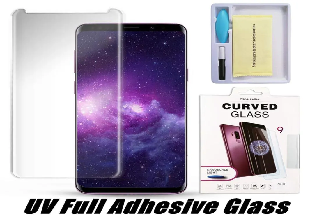 UV-volledig zelfklevend gehard glas voor Samsung S20 Ultra S10 Note 10 S9 Plus Case-vriendelijke schermbeschermer voor HUAWEI P30 Mate20 Pro2203668