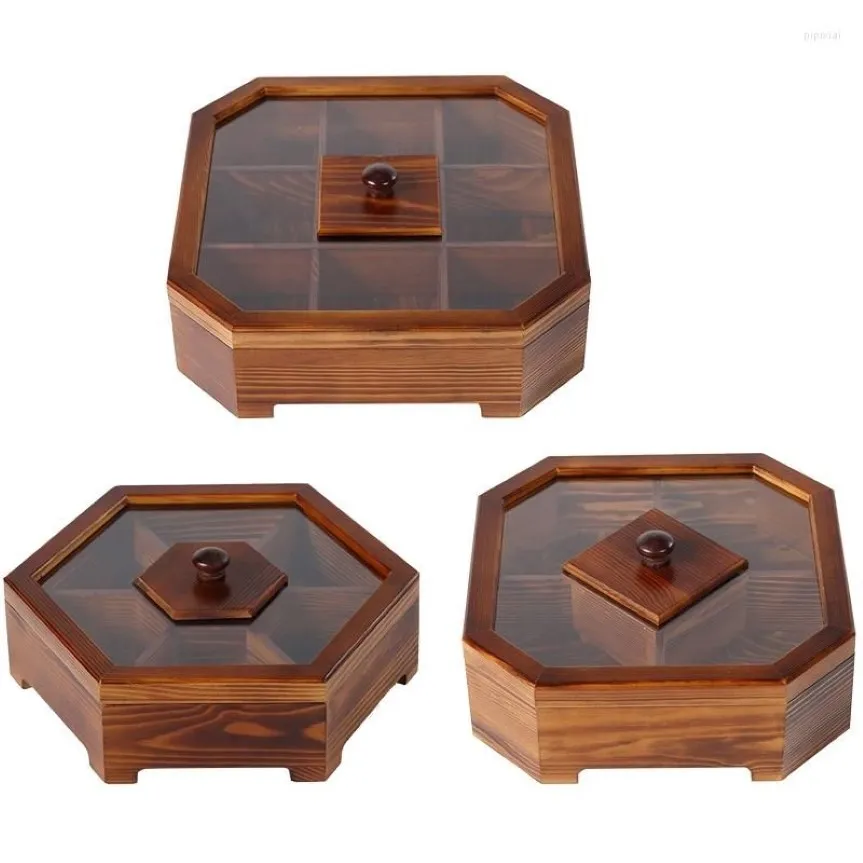 Plates Solid Wood Snack Box Chinese Style Divided Grid Dried Fruit Tray Vintage Ornament For Home Living Room Candy Nut Melon Seed282l