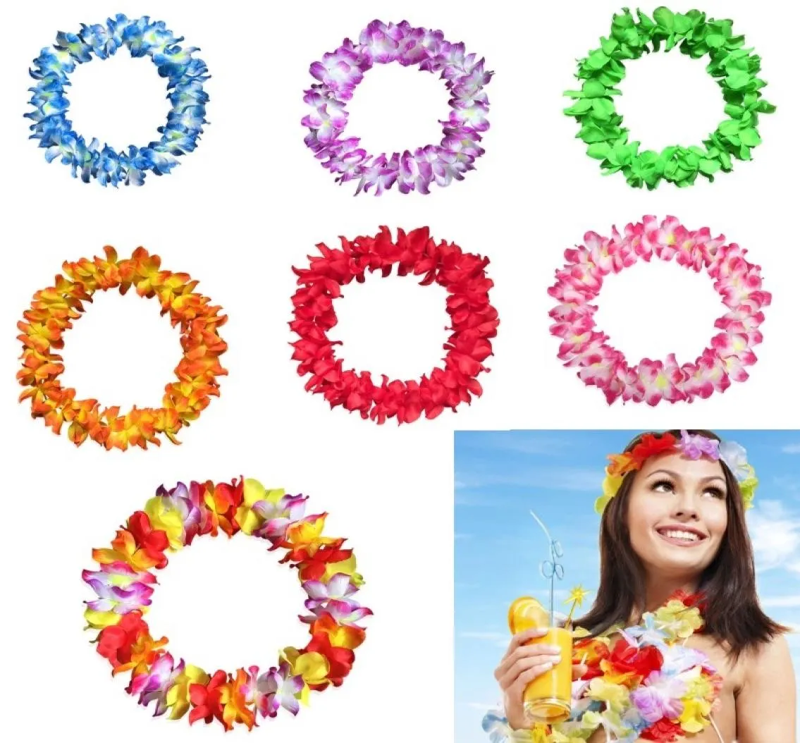 Hawaiian Flower Garland Necklace Hula Leis Festive Party Garland Artificial Silk Flower Necklace Wreaths Wedding Beach Party Garla8832320