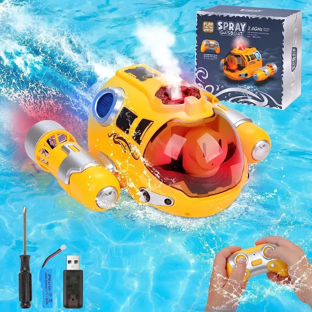 2.4G Rc Spray Boat Potenza ad alta velocità Impermeabile Piscina Giochi da bagno Elettrico Rc Spruzzo Motoscafo Giochi d'acqua per i regali per bambini 240307